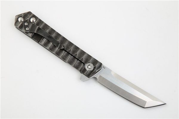 O transporte da gota Flipper faca dobrável D2 cetim Tanto Lâmina Black Stone Wash Aço Handle Ball Bearing EDC Canivetes