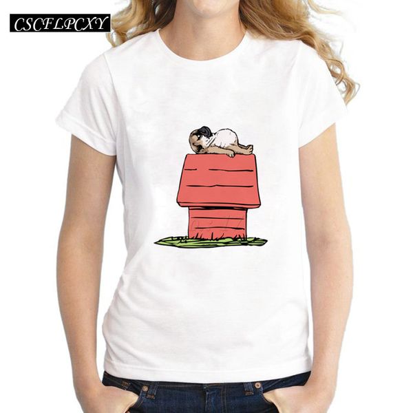 

asian size pug house design women t-shirt animal cartoon dog printed shirts short sleeve casual lady hipster funny cool tee, White