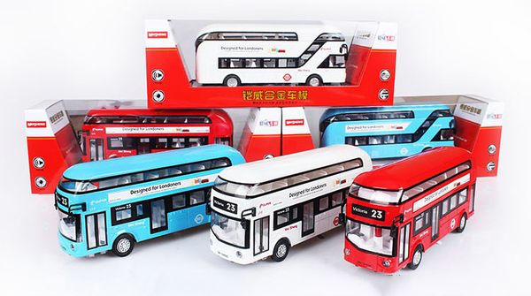 Liga modelo de carro de brinquedo, ônibus de dois andares de Londres com som de luz, Pull-back, alta simulação, para presente de aniversário de festa Kid ', coleção, decoração