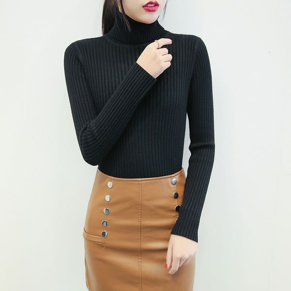 

autumn winter warm women sweaters and pullovers turtleneck long sleeve solid knitting sueter mujer slim sweaters women invierno, White;black