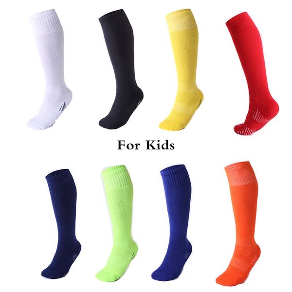 Crianças esportes profissionais meias de futebol cor pura joelho-alta menino meninas desodorização toalha de compressão de futebol meia para crianças