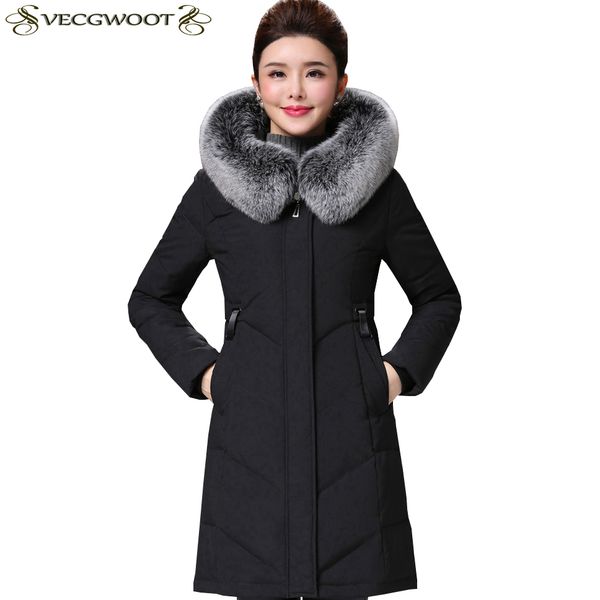 

winter new fur collar down jacket women plus size hooded warm down jacket women long solid color s561, Black