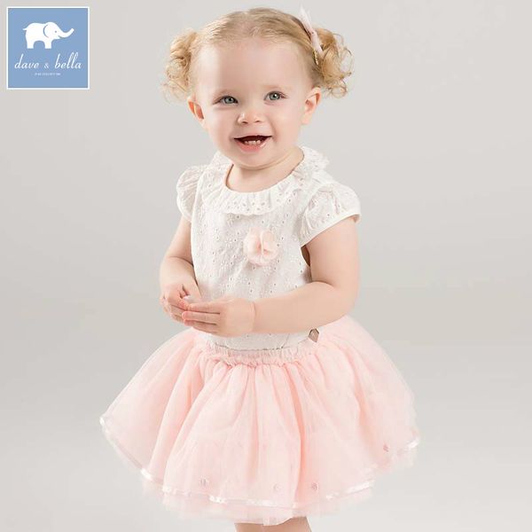 

db6952 dave bella summer baby princess +skirt 2 pcs suit children lovely clothes girls clothing sets, White