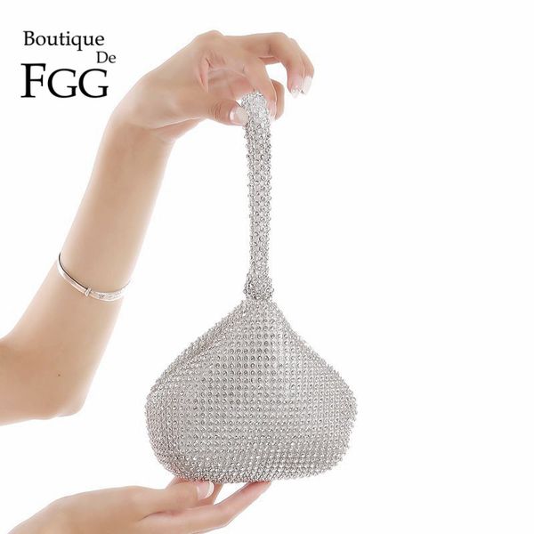 

fashion women silver clear crystal wristlets handbags purse diamond rhinestones evening wedding prom casual clutch bag