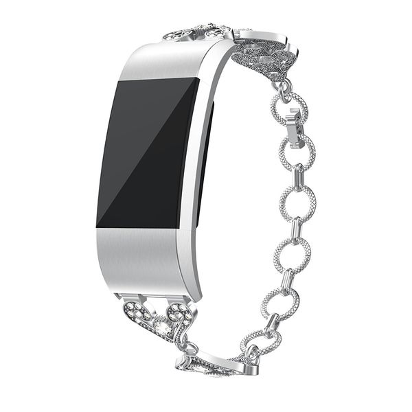 

For Fitbit Charge 2 HR Bands,Vintage Carved Metal Stainless Replacement with Crystal Rhinestone Watch Band Strap for Fitbit Charge 2