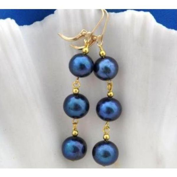 

charming a pair south sea black 8-9mm pearl earring 14k yellow gold hook, Golden