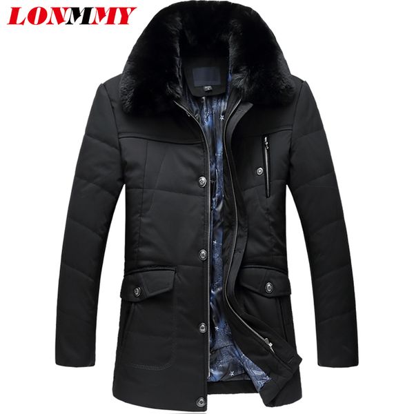 

lonmmy 6xl 7xl winter jacket men casual parkas fur collar cotton clothing warm mens jackets and coats long style 2018 autumn c18111201, Black