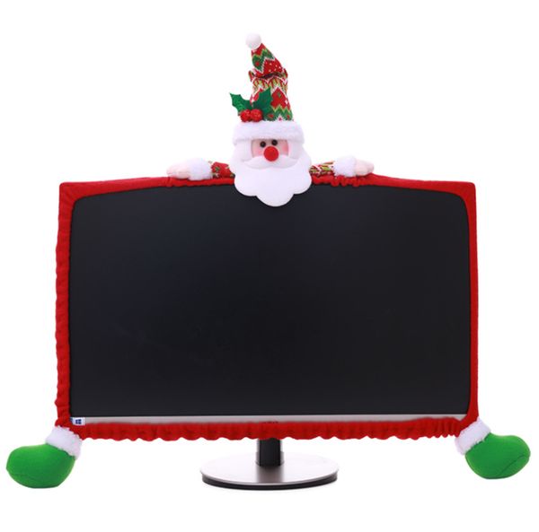 19-27 polegadas capas de computador monitor de fronteira tampa do computador proteção contra poeira santa boneco de neve alces capa de natal decoração