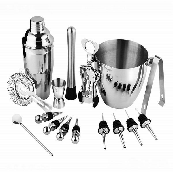 Heißer Verkauf 16-teiliges Set Neue Wodka-Shaker-Barwerkzeuge BPA-frei High-End-Whisky-Cocktail-Shaker aus Edelstahl mit Weinset und Eiskübel