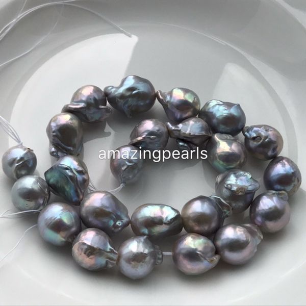 

natural 16-25mm south sea pearls loose gemstone beads keshi reborn nucleate baroque black and silver gray pearls, White