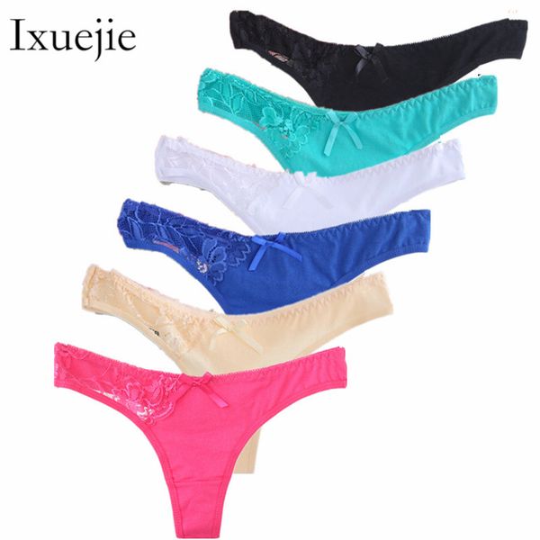 

6pcs/lot  l xl women 's thongs cotton fashion lace panties women's thongs briefs low waist underwear, Black;white