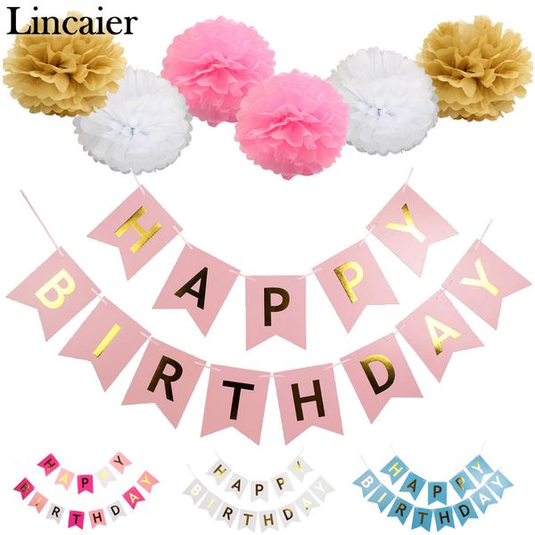 

lincaier paper happy birthday banner party decorations kids garland children baby boy girl child bunting favors supplies