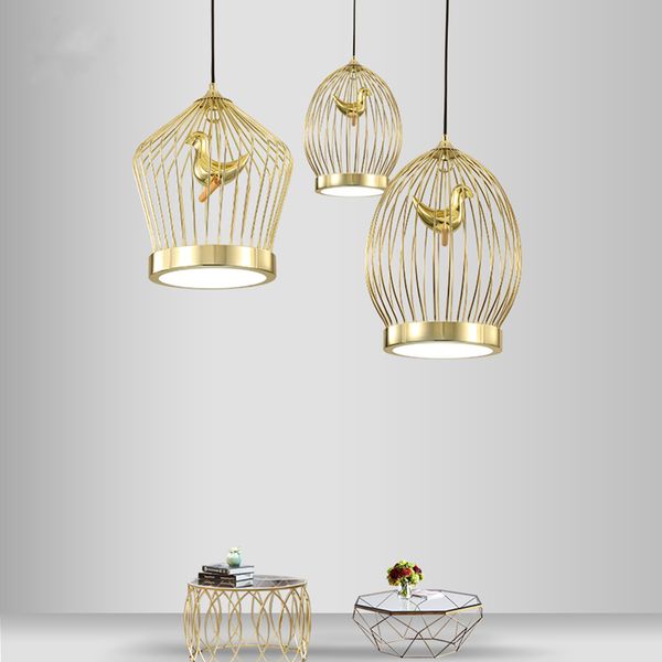 

modern led gold birdcage pendant lamp art creative chandelier ceiling lamp new