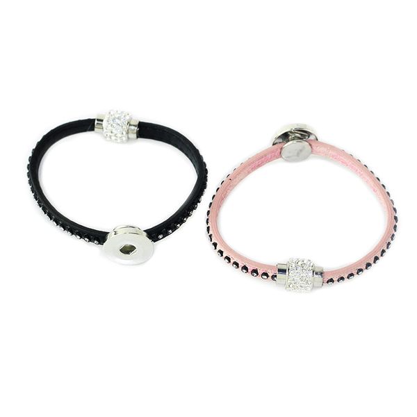 

bo bo world 21cm magnet buckle leather bracelets fit 18mm snap button leather women rhinestones bracelet snap button jewery br03, Golden;silver