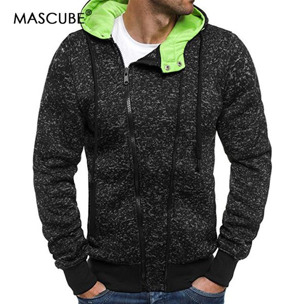 

mascube new spring men fleece hoodies jacket mens slim zipper pocket sweatshirt casual autumn plus size hooded coats, Black