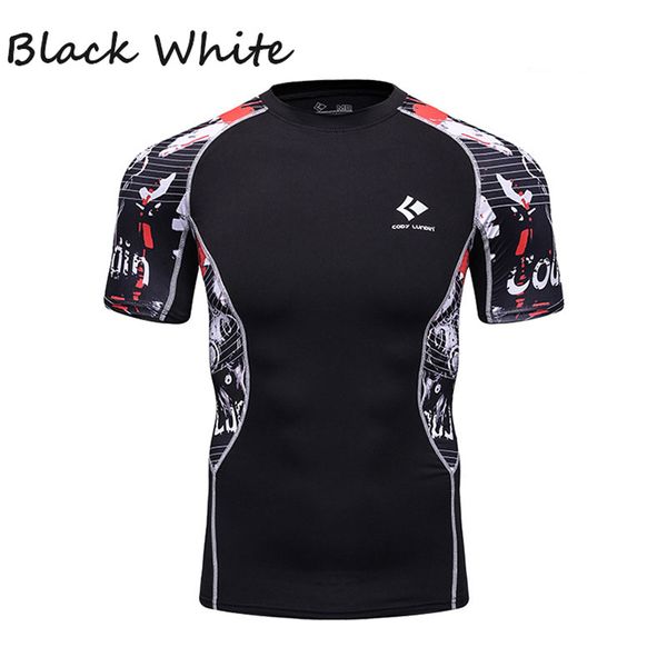 

men sport t shirt yoga clothes fitness compression body building tight quick drying ing, White;black