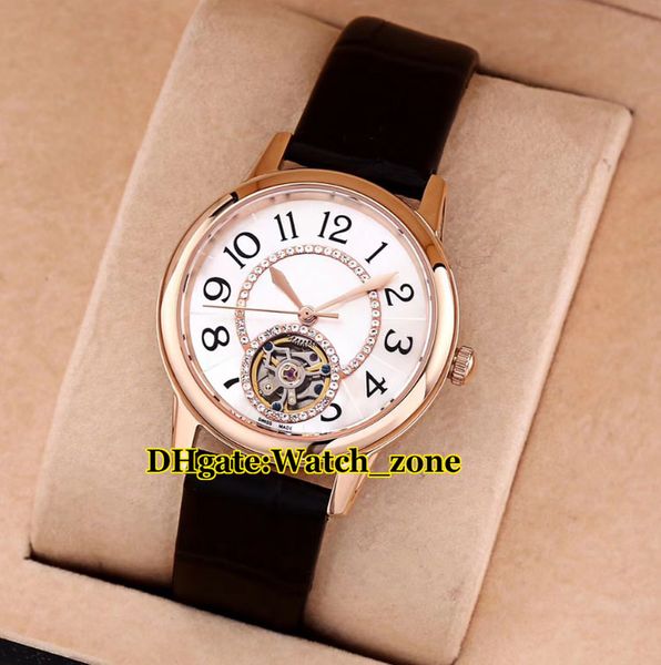 

new rendez 33mm 3412402 white conch dial automatic tourbillon womens watch rose gold case leather strap fashion lady watches, Slivery;brown