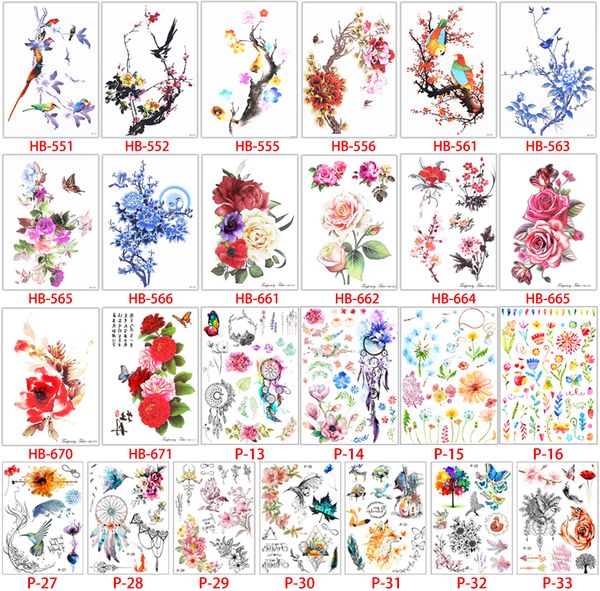 Acheter Fleur Oiseau Décalque Faux Femmes Hommes Bricolage Henné Body Art Conception De Tatouage Papillon Branche Darbre Vif Autocollant De Tatouage