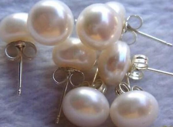 

5pc 7-8mm white akoya pearl 925 silver earrings, Golden
