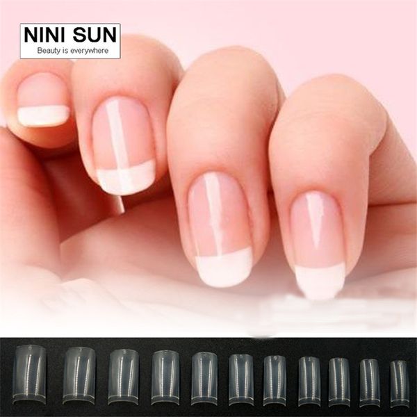 

550pcs short french nail tips designs with 11 sizes acrylic nail art tips fake french false salon diy white, Red;gold