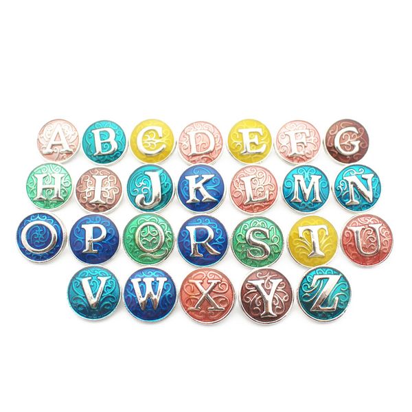 

mixs 26pcs/lot metal colorful alphabet a-z letter snap button charms for 18mm/20mm ginger snaps button bracelet necklace jewelry, Golden;silver