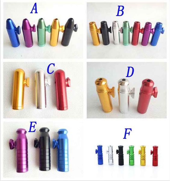 Aluminium-Metallpfeife Bullet Rocket Shaped Snuff Snorter Sniff Dispenser Nasal Für Tabakzigarette Handrauchpfeifen Werkzeuge 6 Stile zur Auswahl