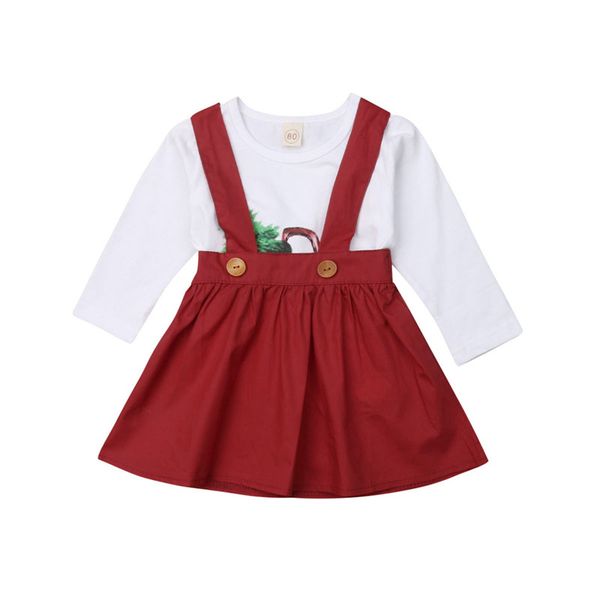 

0-4y 2pcs kids baby girls xmas clothing set tree t shirt +suspender skirts autumn fashion outfit baby girl clothes sets, White