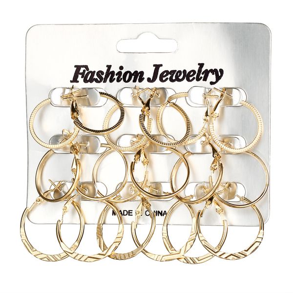 

9 pair/set women hoop metal round earrings set big circle ear fashion jewelry long diameter hoop earrings for women earrings set h143r, Golden;silver