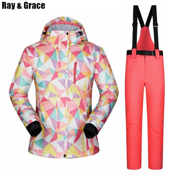 

ray grace snow jacket and pants set women's winter ski suit waterproof windproof thermal sports outdoor clothing for women