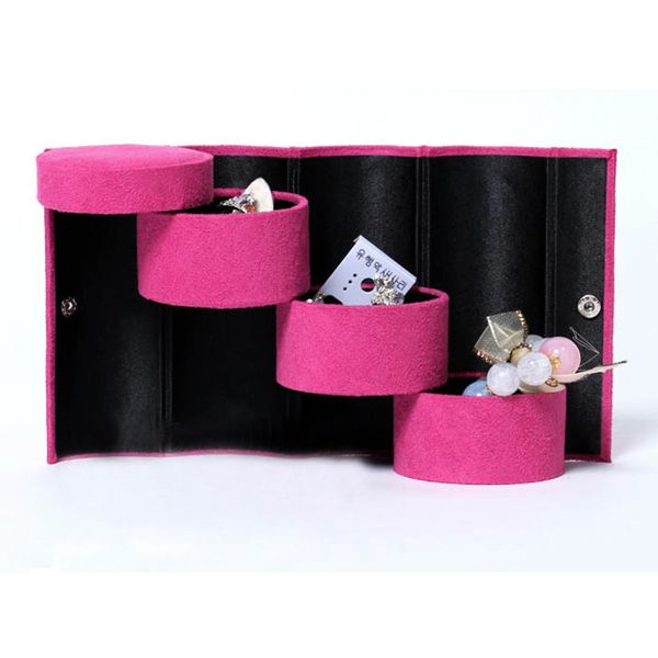 

texu bracelet ring necklace earring display stand travel box - rose red