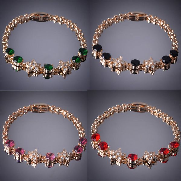 

3 Цвета 8 '' Женщины 14 К Позолоченный Горный Хрусталь Аметист Браслет подарок