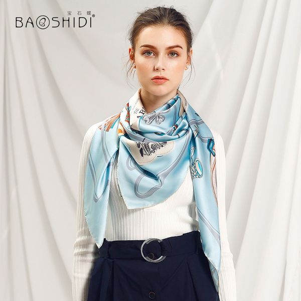 

baoshidi]высокое качество женская мода 2018 шарфы, 100% чистый шелк атласная ткань шарф, роскошный подарок для женщин, 106x106cm ручной про, Blue;gray
