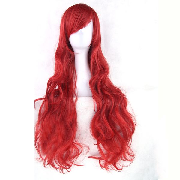 

soowee 20 colors long curly women's hairpiece high temperature fiber synthetic hair gray red party hair cosplay wigs, Black