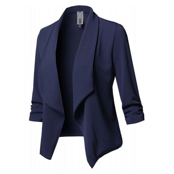 

womens three-quarter sleeve office lapel coat open front cardigan jacket solid w729, Black;brown