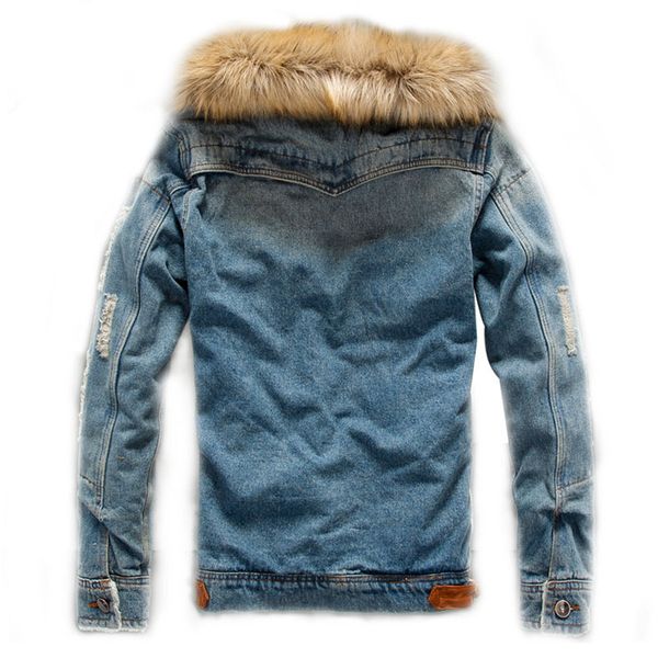 

Mens Denim Jacket With Fur Collar Retro Ripped Fleece Jeans Jacket And Coat For Autumn Winter Fashion Male