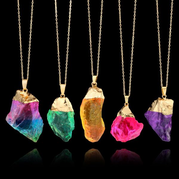 Luxo Quartz Pedra Natural colares Irregular Cristal Druzy Cura pedra preciosa pingente de colar de corrente de Ouro Para as mulheres s Jóias