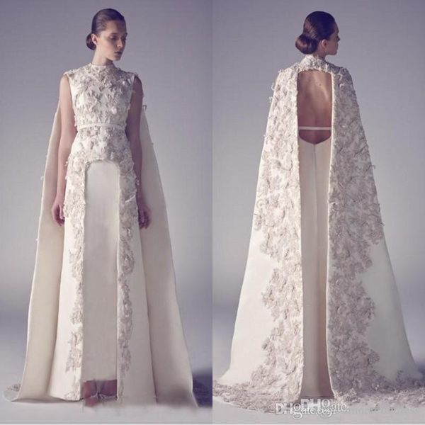 

arabic evening dresses 2019 zuhair murad high neck long prom gowns applique sheath pageant split front with cape, Black;red