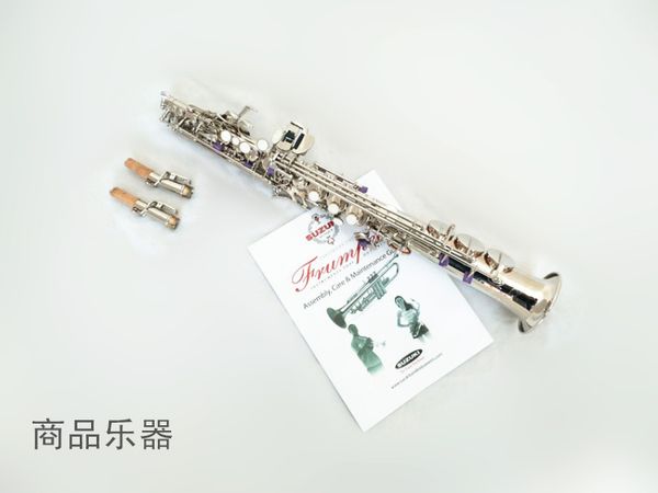 Sassofono soprano Suzuki ad alta tonalità B Sassofono soprano Saxofone con superficie placcata argento con due manici