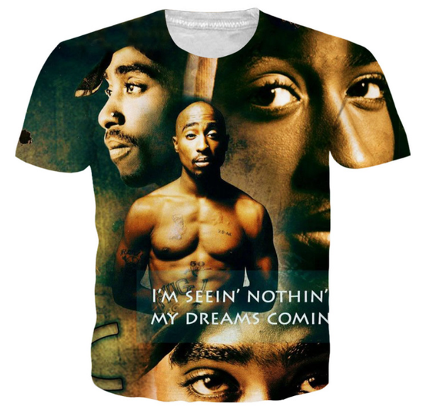 

новые моды для мужчин/женщин тупак 2 pac и забавный 3d печатных t-рубашки лето стиль свободного покроя футболки s-xxxxxxl u159, White;black