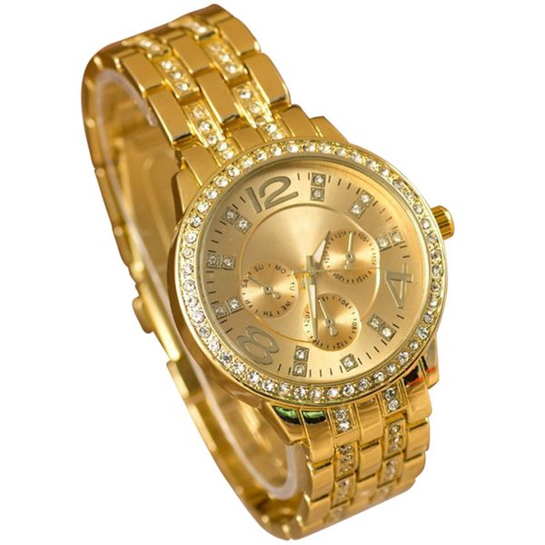 

practical exquisite women crystal luxury quartz rhinestones gold watch, Slivery;brown