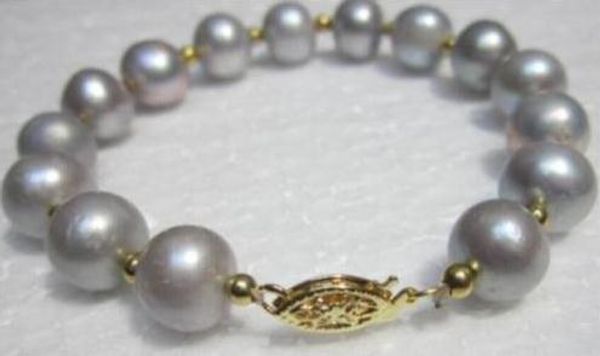 

9-10mm naturalgenuine south sea gray pearl bracelet 14k yellow golden, Black