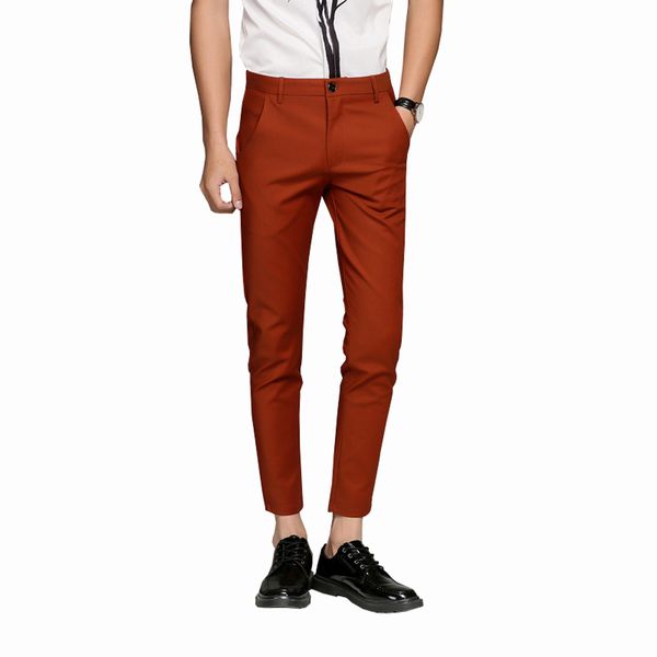 

2018 new mens 5 color slim soft stretch casual pants dress trouser brown black coffee orange size 28-38
