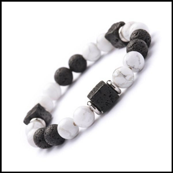 

10pc/set natural 8mm howlite lava cubic zircon stone beads bracelet gifts for men women handmade jewelry, Black