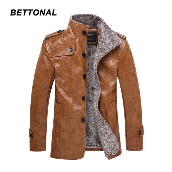 

wholesale- bettonal autumn winter pu male leather jacket men casual stand collar thick warm velvet mens jackets faux leather coat, Black
