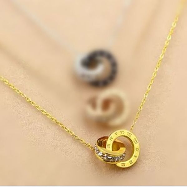 

Корейская версия двойное кольцо мода Алмаз кулон титана стали розовое золото бри