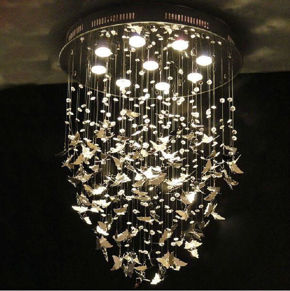

New modern k9 cry tal pendant light chrome butterfly home decoration bedroom caboche living room light fixture 110 240v d500mm