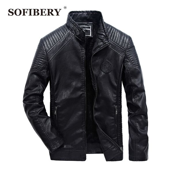 

wholesale- sofibery pu leather jacket men solid color turn-down collar casual jackets fashion male leather coats ql1699, Black