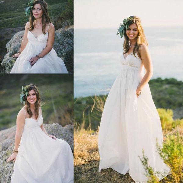 

beach wedding dresses for pregnant women spaghetti straps country style empire bridal gowns maternity wedding gown, White