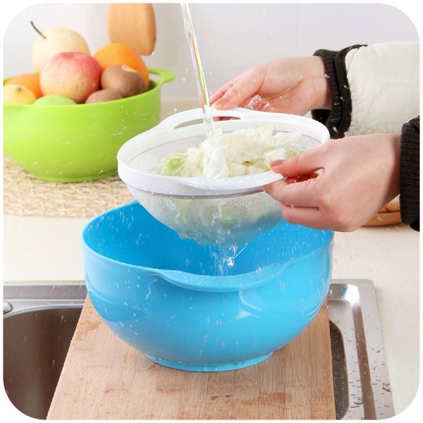 

wholesale-kitchen and more with a fine mesh wash rice, a drain basket two sets, plastic vegetables basket flour sieve k4528