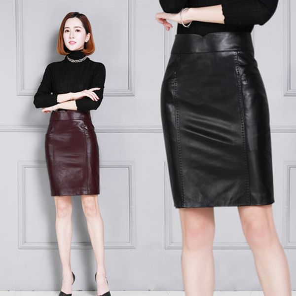 

2018 new fashion genuine sheep leather skirt k53, Black